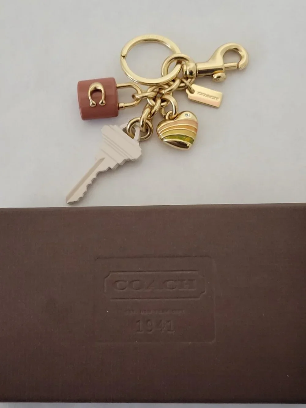 Coach Bag Charm Keychain Gold Pink White Key & Charms CP891